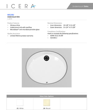 
                  
                    Malibu Home Malibu Grande Undermount Lavatory Sink Lavatory 19" White by Icera
                  
                