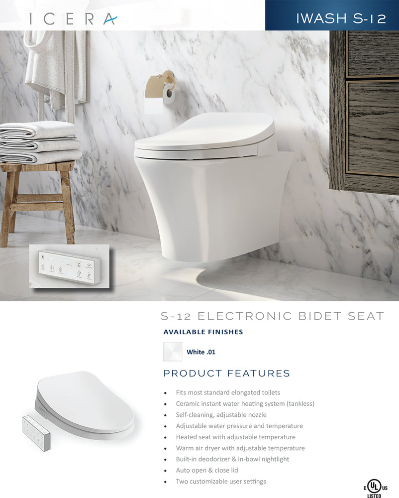 
                  
                    Malibu Home Malibu iWash S-12 Elongated Electronic Bidet Seat White by Icera
                  
                