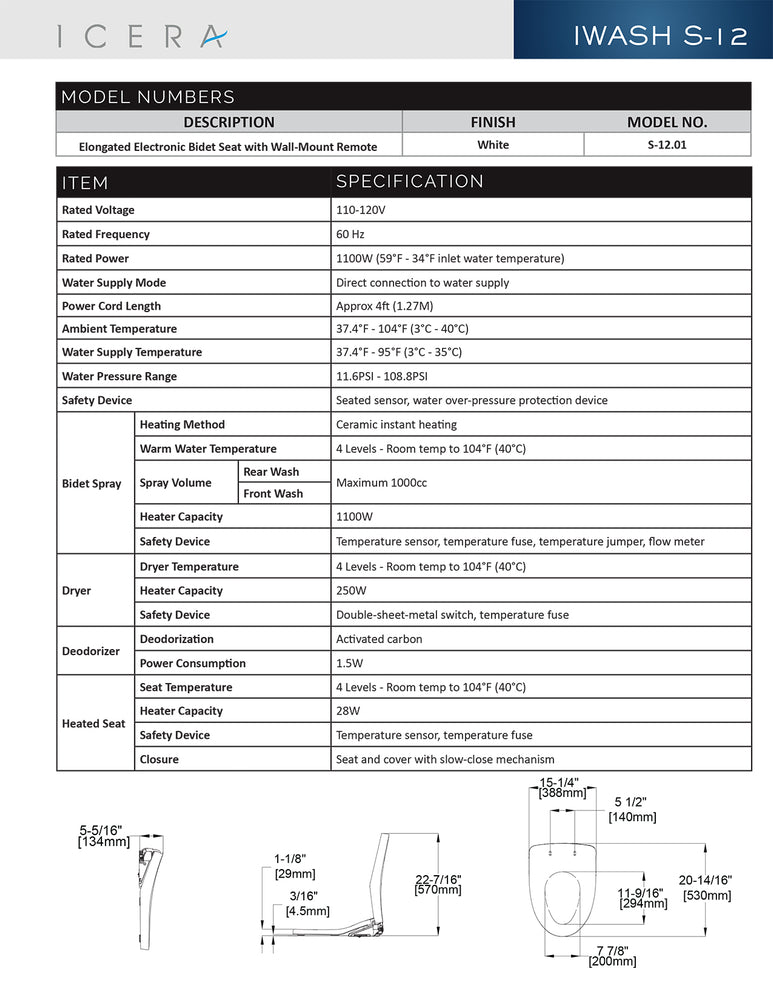 
                  
                    Malibu Home Malibu iWash S-12 Elongated Electronic Bidet Seat White by Icera
                  
                