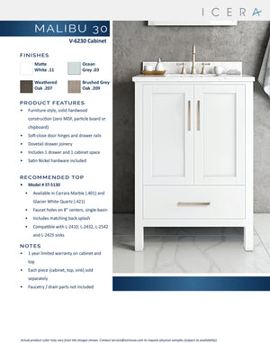 
                  
                    Malibu Home Malibu Vanity Cabinet, 30-in Single Basin with Stone Top by Icera
                  
                