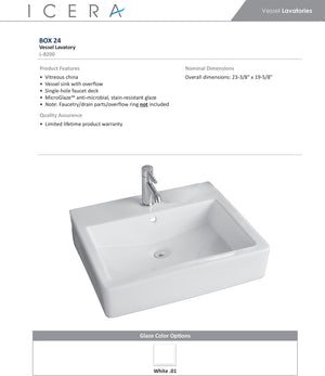 
                  
                    Malibu Home Box 24 Vessel Lavatory Sink 24" White by Icera
                  
                