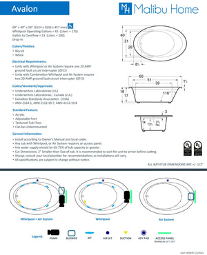 
                  
                    Blowout Special - Malibu Avalon ADA Oval Whirlpool Bathtub 60" x 40" x 18" - BISCUIT
                  
                