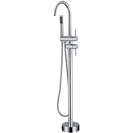 Malibu Floor Mount Tub Filler with Hand-Shower Round Base