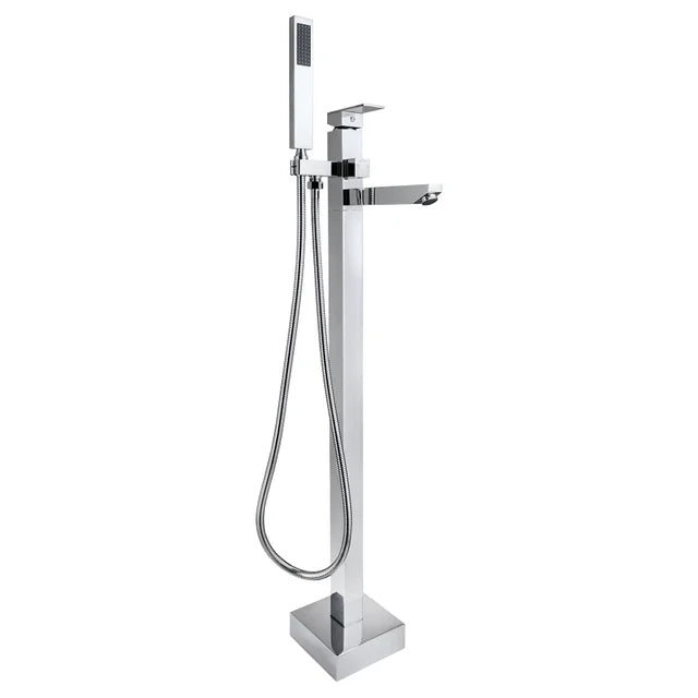Malibu Floor Mount Tub Filler with Hand-Shower Square Base