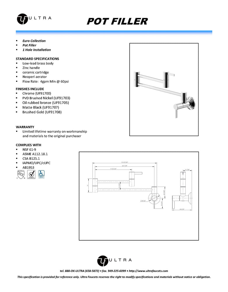 
                  
                    Malibu Euro Kitchen Faucet Pot Filler
                  
                