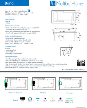 
                  
                    Malibu Bondi ADA RH Rectangle Combination Whirlpool & Air Jet Bathtub 60" x 30" x 18"
                  
                