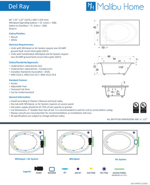 
                  
                    Malibu Delray Rectangle Whirlpool Bathtub 66" x 42" x 22"
                  
                