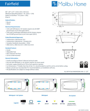 
                  
                    Malibu Fairfield Rectangle Massaging Air Jet Bathtub 60" x 36" x 22"
                  
                