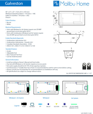 
                  
                    Malibu Galveston Rectangle Combination Whirlpool & Air Jet Bathtub 60" x 32" x 22"
                  
                