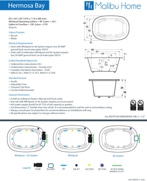 
                  
                    Malibu Hermosa Bay Oval Massaging Air Jet Bathtub 66" x 44" x 26"
                  
                