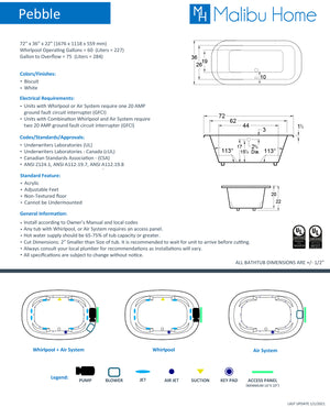 
                  
                    Malibu Pebble Rectangle Combination Whirlpool & Air Jet Bathtub 72" x 36" x 22"
                  
                