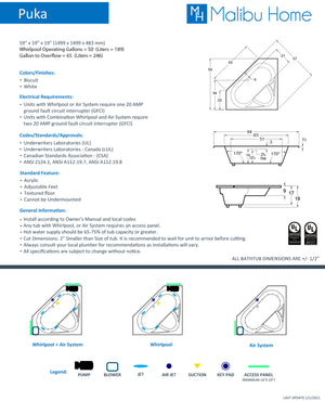 
                  
                    Malibu Puka Triangle Massaging Air Jet Bathtub 59" x 59" x 19"
                  
                