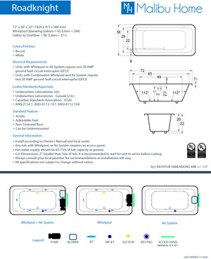 
                  
                    Malibu Roadknight Rectangle Soaking Bathtub 72" x 36" x 22"
                  
                