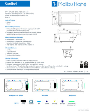 
                  
                    Malibu Sanibel Rectangle Whirlpool Bathtub 54" x 32" x 22"
                  
                