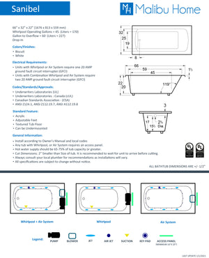 
                  
                    Malibu Sanibel Rectangle Combination Whirlpool & Air Jet Bathtub 66" x 32" x 22"
                  
                