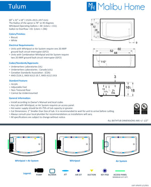 
                  
                    Malibu Tulum RH Rectangle Whirlpool Bathtub 60" x 32" x 18"
                  
                